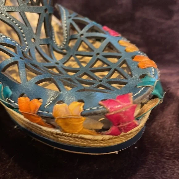 Evangelina wedges huaraches in dark navy blue Mexican Wedges sandals - Picture 6 of 8